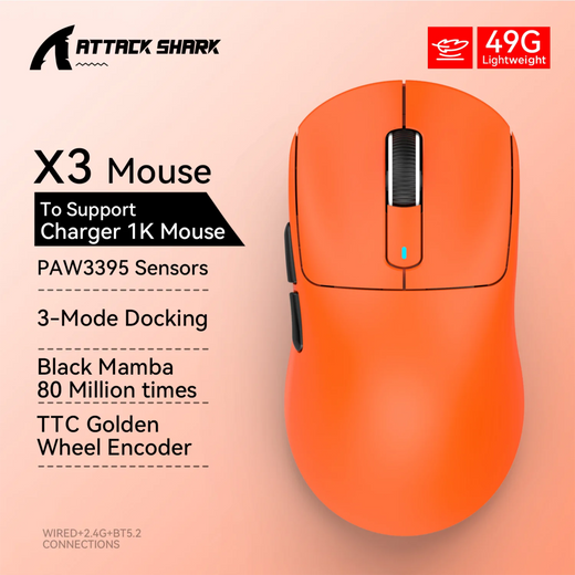 Ataque tubarão x3pro/x3 mouse sem fio, pixart paw3395, 26k dpi, luz, para jogos macro, laptop/win/mac
