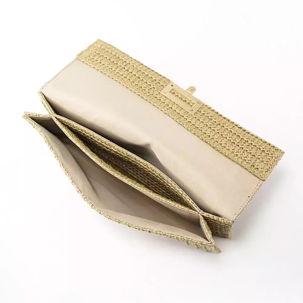 Safia Woven Clutch para mulheres, bolsa de vime de praia, bolsa feminina casual, festa noturna, casamento, luxo, verão, novo