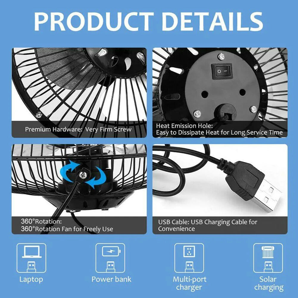 1pcs Ventilador USB Ventilador de mesa Ventilador portátil 360 ° Ventilador de resfriamento ajustável Ventilador leve de 4 polegadas dobrável para telefone celular de escritório de mesa em casa