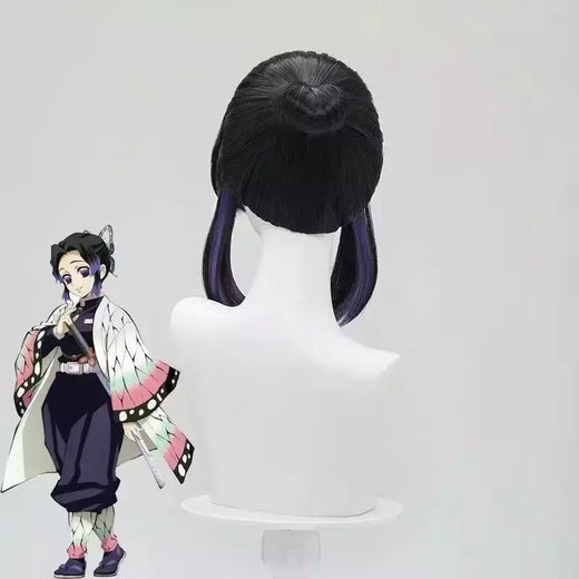 Borboleta shinobu demon slayer cosplay peruca sintética curta reta anime coser bonito menina peruca de alta qualidade festa de halloween