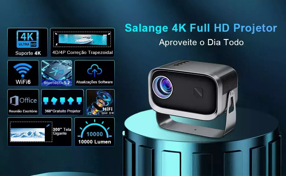 Salange-P28B Suporte 4K Projetor, Android 11, WiFi 6, BT5.0, Smart TV, 720P, Cinema, Filme ao ar livre, Foco Eletrônico, Excelente Som