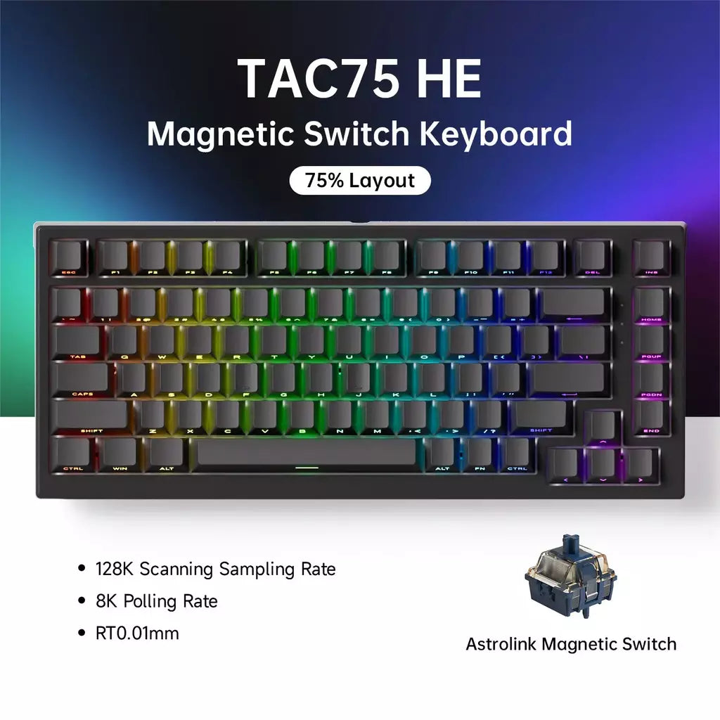 Akko tac75 he teclado de interruptor magnético 75% teclados para jogos gatilho rápido 0.005mm 8k rgb com fio esports teclado personalizado para gamer