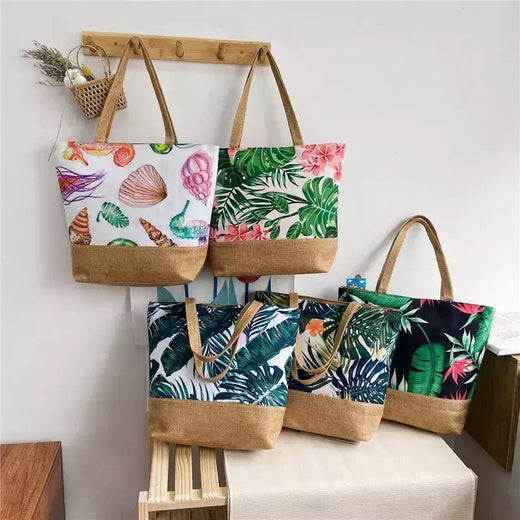 Bolsa de lona dobrável para mulheres, impressão de flores, grafite, bolsa de ombro, casual, tamanho grande, moda feminina