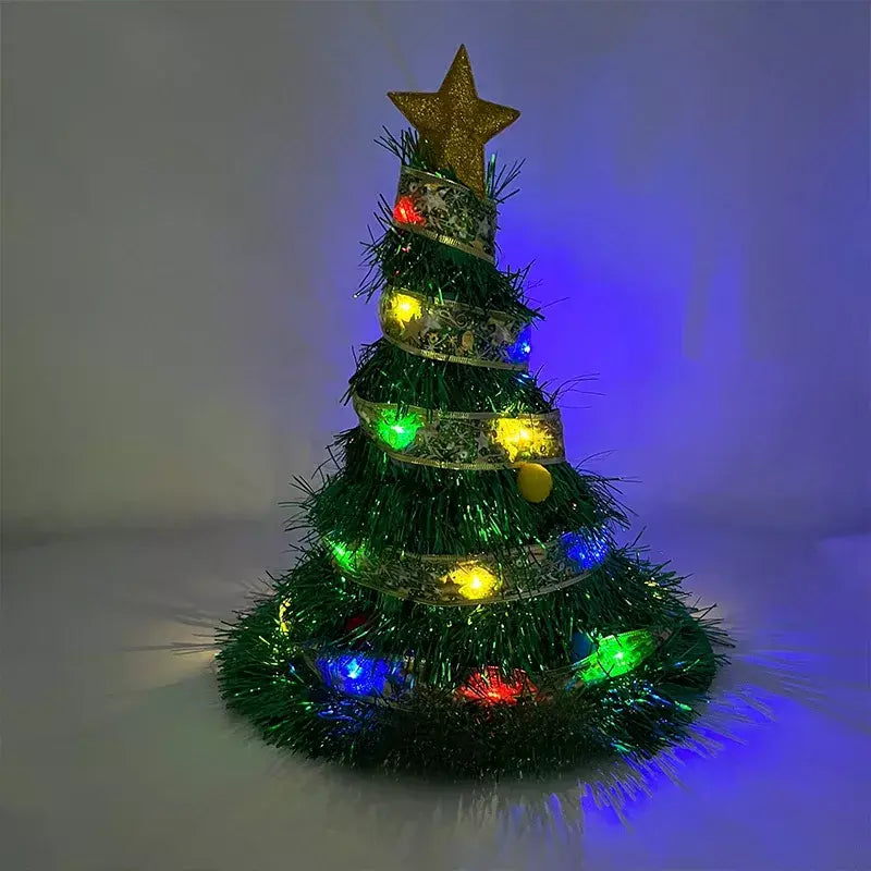 Led light up árvore de natal fita chapéus bonito engraçado chapéu de papai noel luminoso fantasia vestir-se boné para festa de natal presente foto adereços