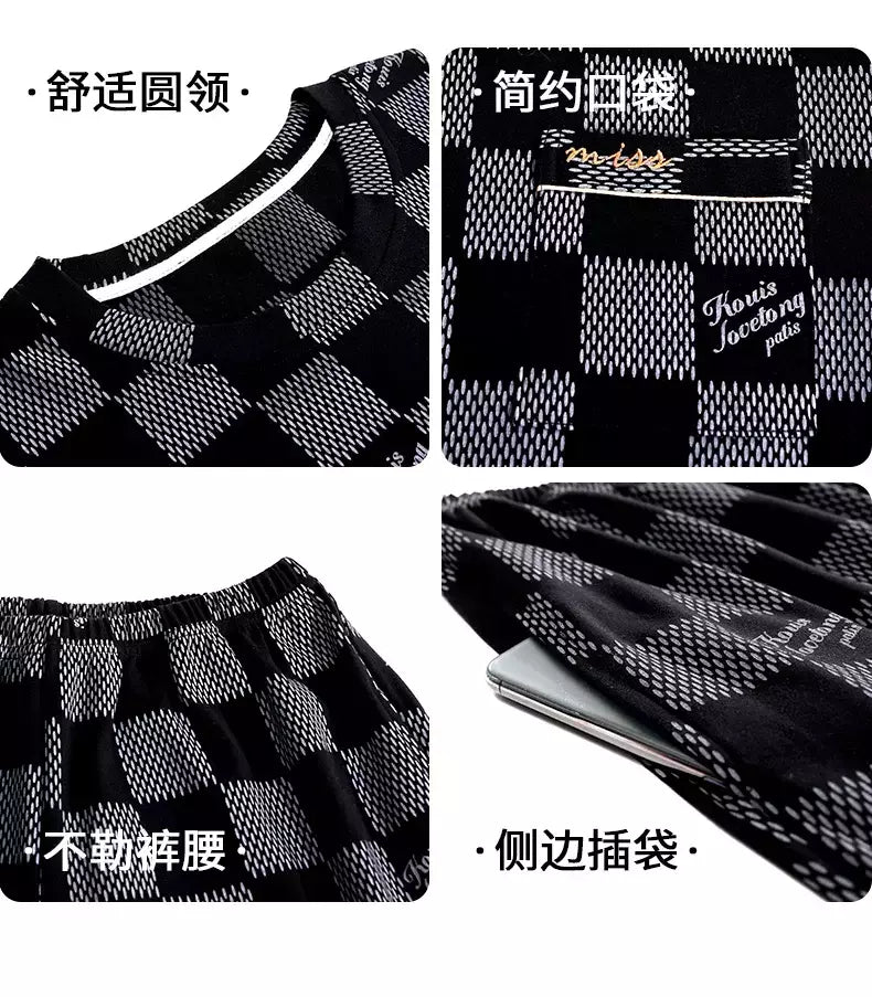 Verão Mens Plus Size Lounge Wear Moda Pijama De Algodão Manga Curta Pj Set Impresso Elegante Xadrez Homewear 3xl 4xl Pijamas