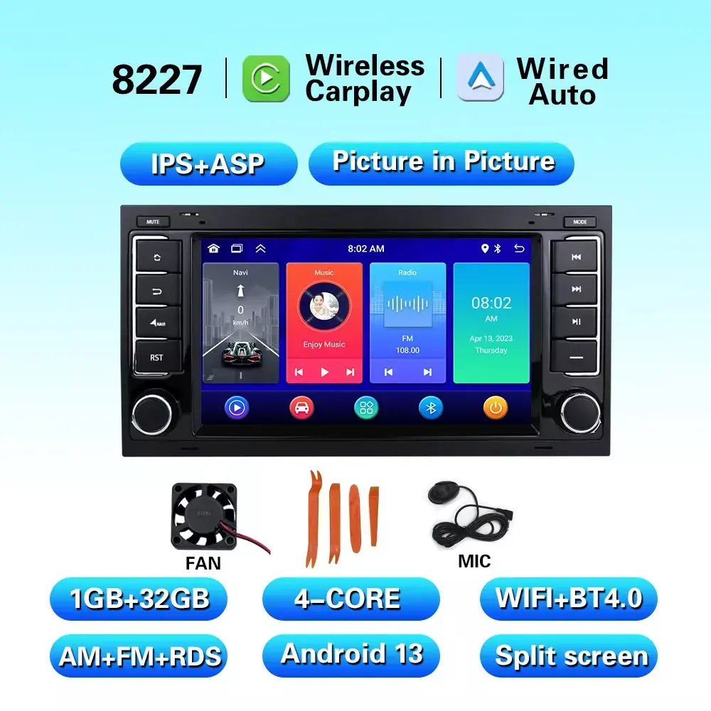 Leitor multimídia carro com Bluetooth, Android 13, 2 Din, Carplay para Touareg T5 Transporter, Volkswagen VW 2002-2010, Auto Bluetooth