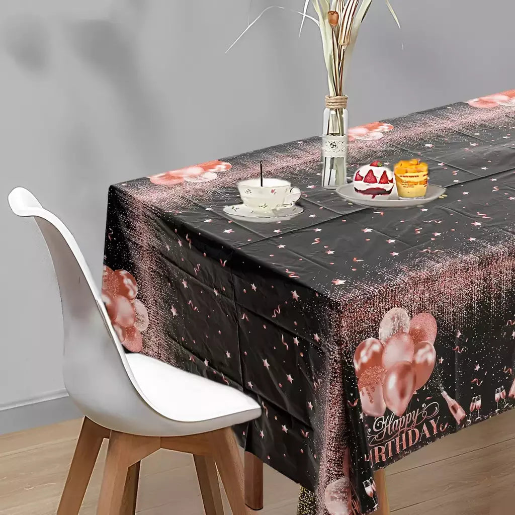 Toalha de mesa descartável para festa de aniversário, capa de mesa para homens e mulheres, ouro rosa, preto, dourado, velho, material de festa