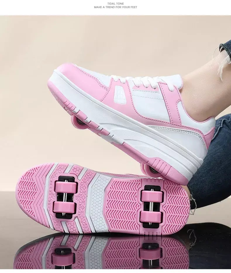 Sapatos de rolo de quatro rodas meninos meninas sapatos de caminhada casuais esportes ao ar livre slide e psiquiatra estudantes da escola polias sapatos tênis