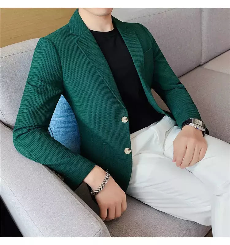 Casaco de peito único masculino, blazer slim fit, blazers grandes, casacos elegantes de luxo, outwear casual coreano para casamento