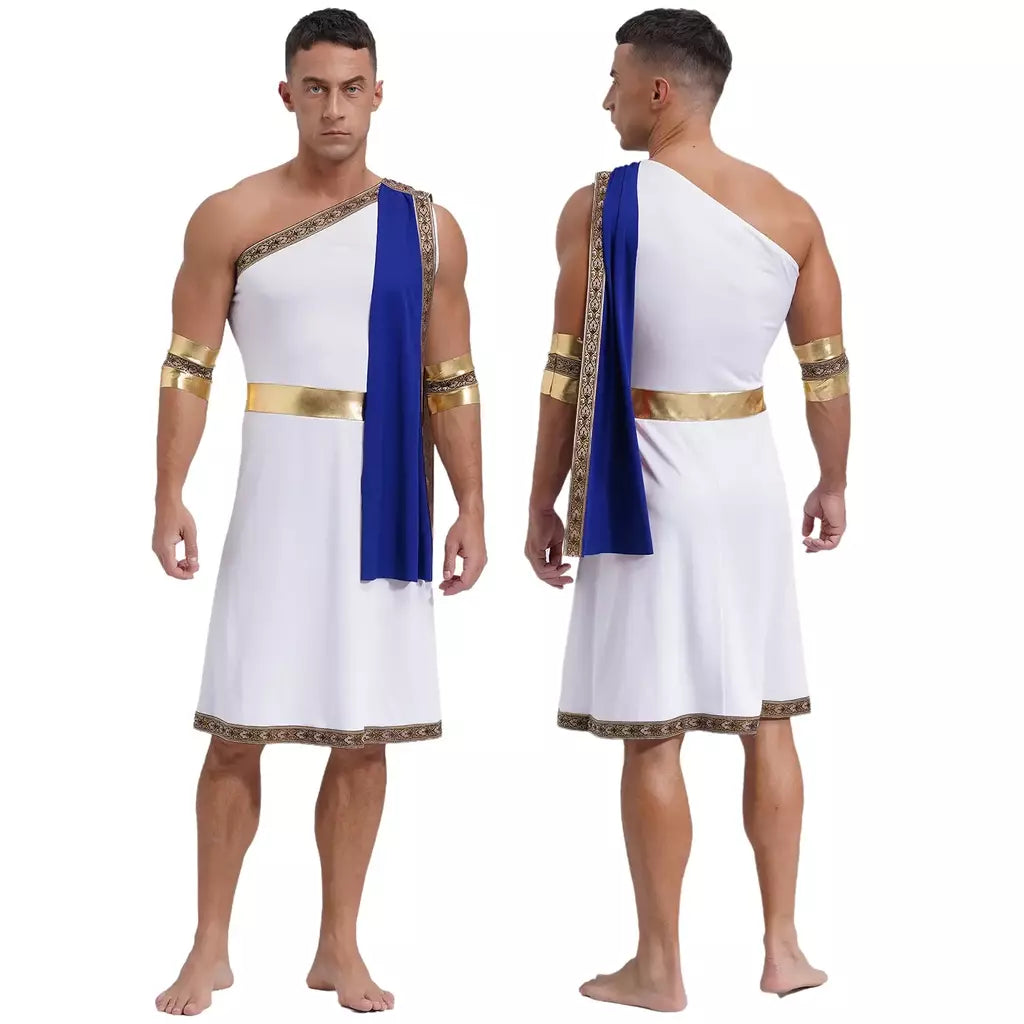 Homens antigo deus grego gladiador halloween cosplay trajes toga com mangas rei romano príncipe toga robe vestido punhos destacáveis