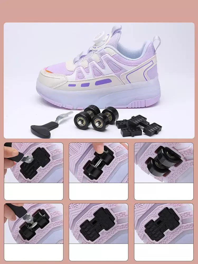 Crianças quatro rodas luminosa brilhante tênis preto rosa led luz rolo sapatos de skate crianças sapatos led meninos meninas carregamento usb