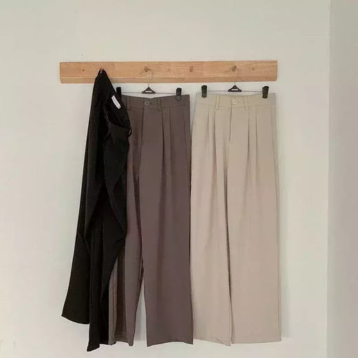 HELIAR-calça feminina de cintura alta, calça reta para senhoras do escritório, botão casual, calça preta solta, nova, outono