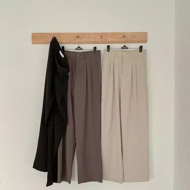 HELIAR-calça feminina de cintura alta, calça reta para senhoras do escritório, botão casual, calça preta solta, nova, outono