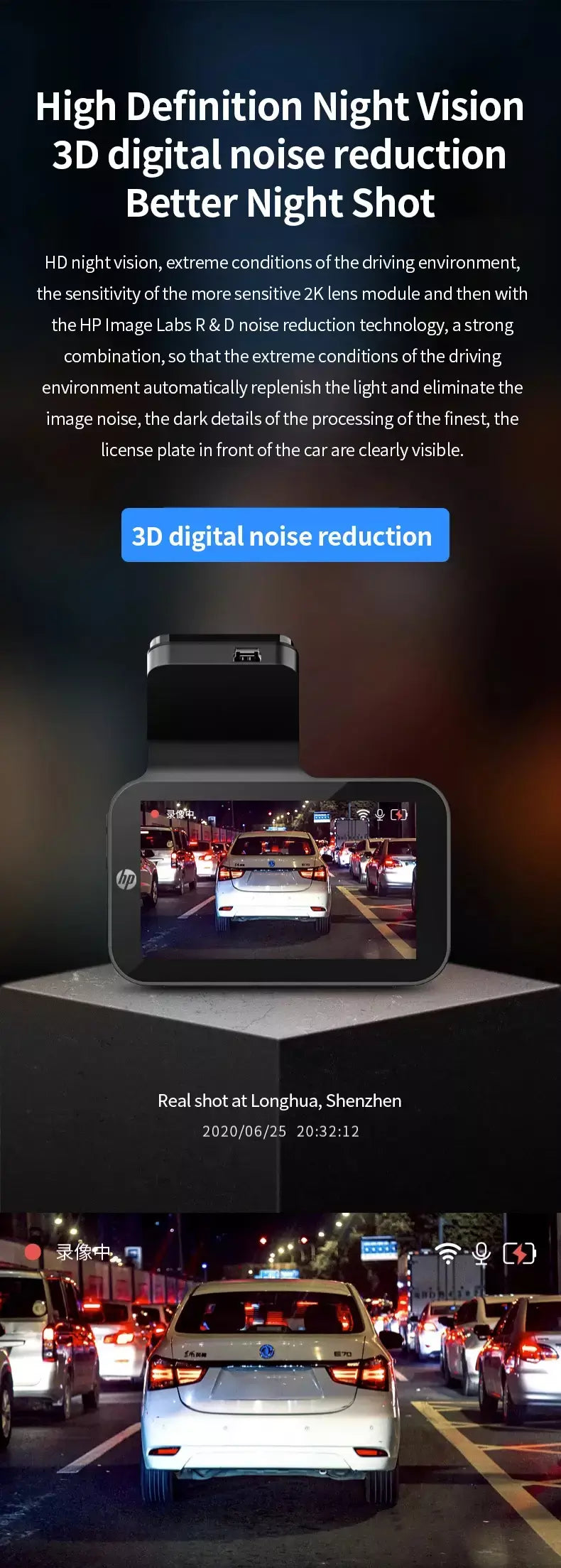Hp câmera do carro dash cam câmera 2k hd visão noturna wifi dvr vídeo loop monitoramento de estacionamento carro dashcam auto