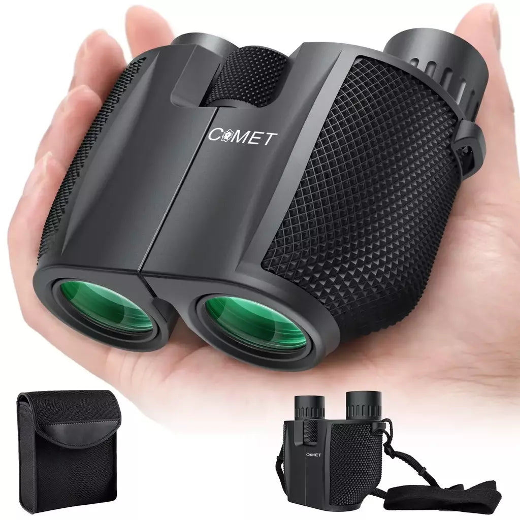 Comet binóculos 10x25 bolso de longo alcance hd telescópio dobrável compacto bak4 prisma binocular escopo óptico lente fmc para caça
