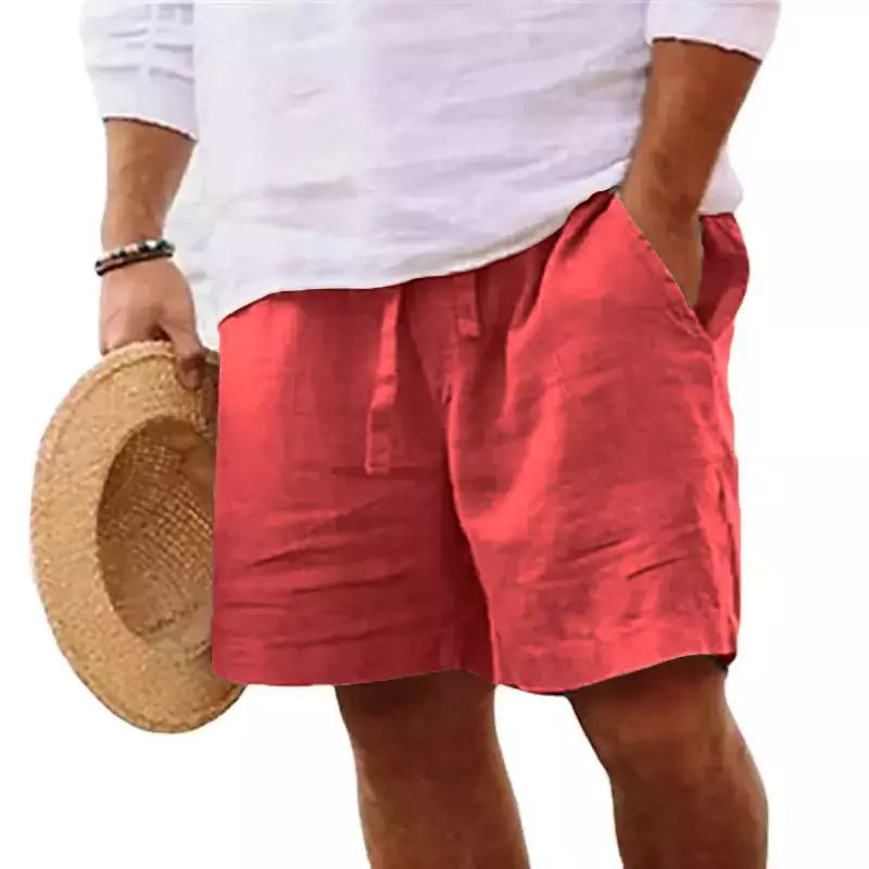 Novo algodão dos homens cor sólida curto leve calças de ginásio linho praia shorts masculino jogging esporte grande curto homme
