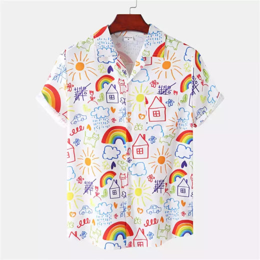 Camisa de praia de manga curta masculina, tops florais soltos, roupa de secagem rápida, estampa havaiana flamingo, férias à beira-mar