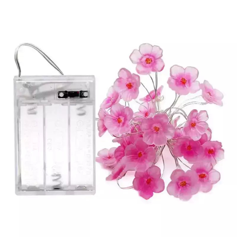 LED String Fairy Lights para decoração de interiores, flor de cerejeira, guirlanda lâmpada, pilhas, flores de cristal, casamento, Natal, 2m