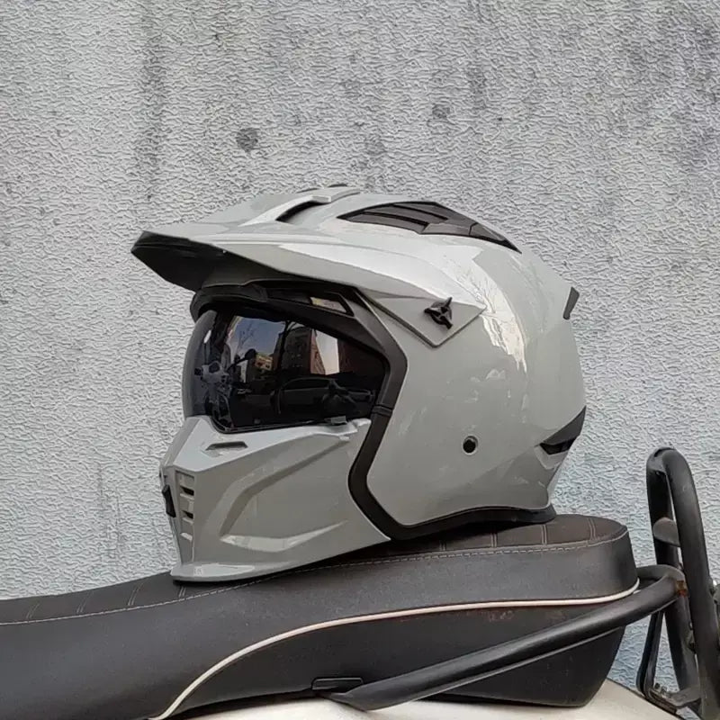 Orz capacete da motocicleta vintage casque moto preto guerreiro combinação capacete completo meio capacete de cruzeiro cascos motorcross