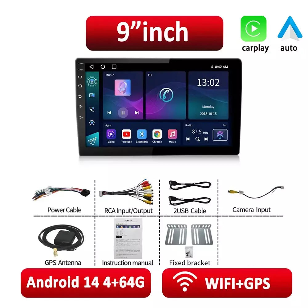 Essgoo android 14 rádio do carro sem fio carplay auto 7 "/9"/10 "universal wifi gps áudio do carro reprodutor multimídia para nissan toyota kia