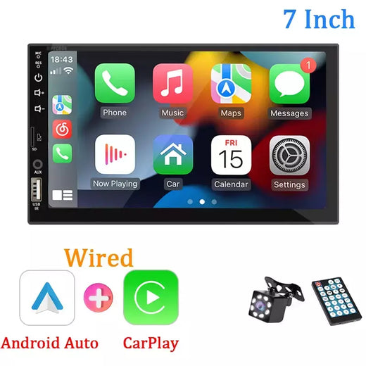 Carro Multimedia Player com Android Auto Carplay, HD Touch Screen, FM, Entrada AUX, Bluetooth, MirrorLink, Autoradio, 1 Din, 7 em