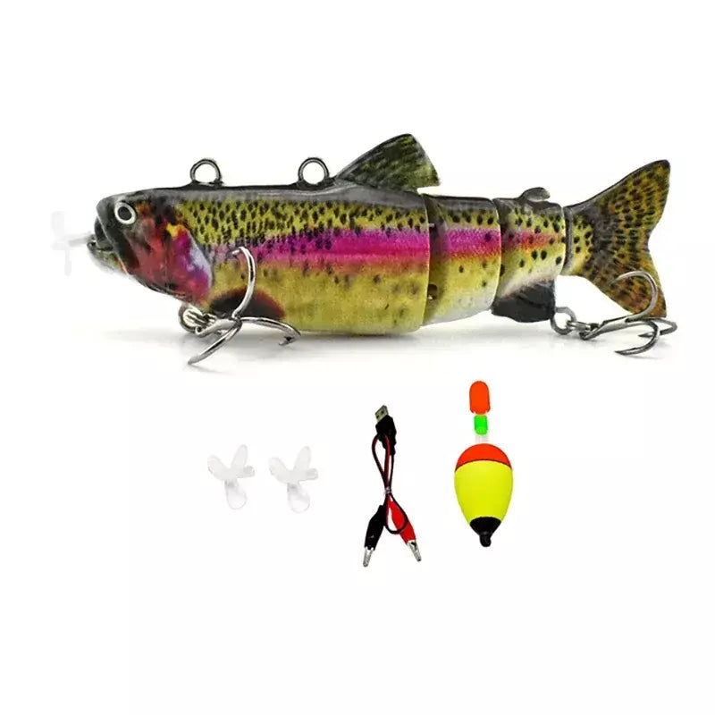 Isca de pesca robótica elétrica automática, isca multiarticulada automática de 4 segmentos, recarregável por usb, acessórios de pesca wobbler