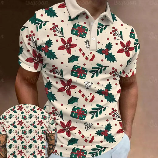 3D Natal Imprimir Polo T-shirts para homens, camisas soltas de grandes dimensões, Street Designer, mangas curtas, roupas simples, alta qualidade