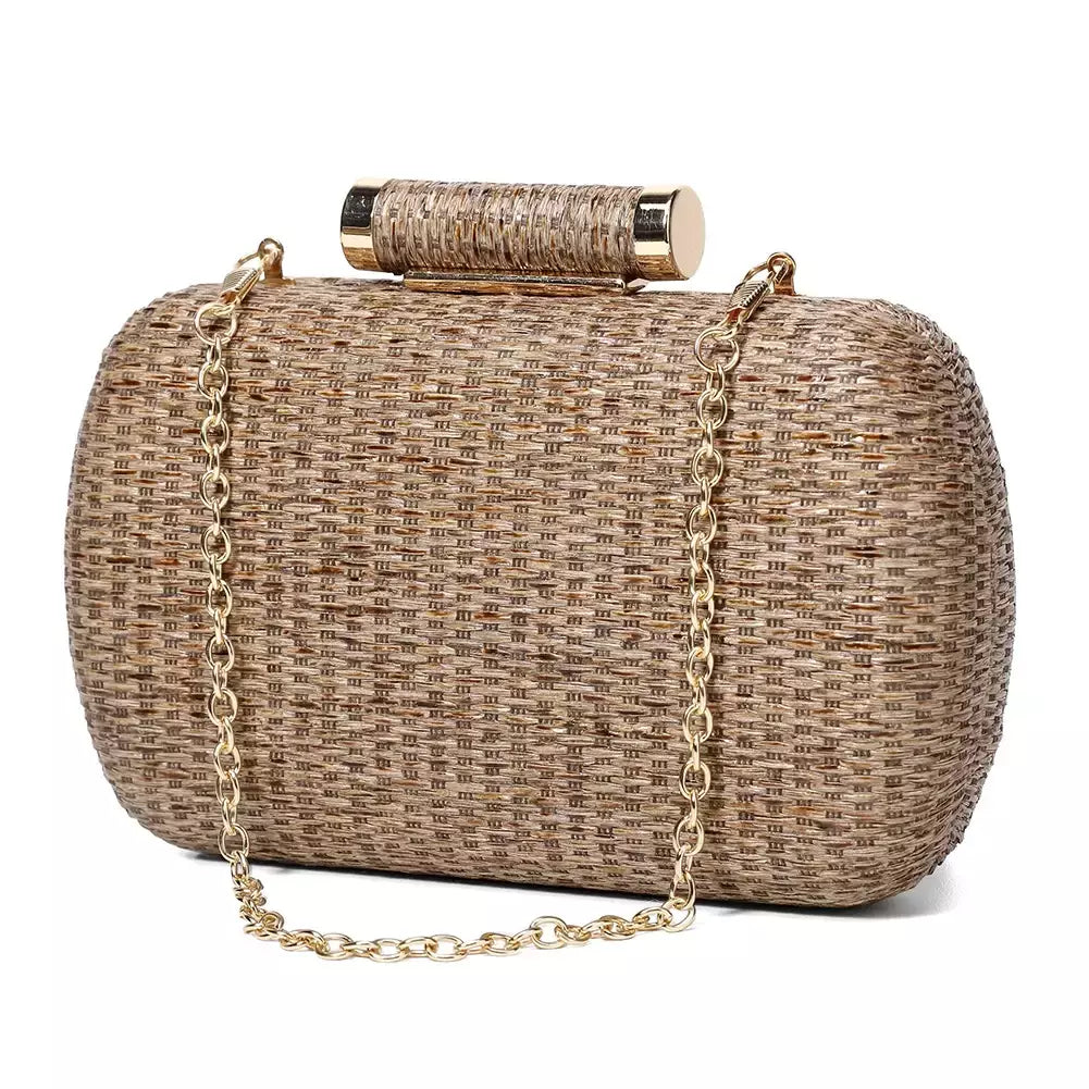 Bolsa de embreagem para mulheres, Bolsa de Raffia para senhoras, Bolsa de noite, Crochet Crossbody Bags, Ombro de praia, Verão, Saco de mão tecido luxuoso