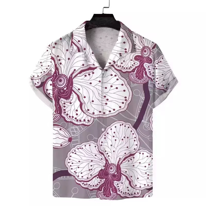 Camisas estampadas em 3D papagaio masculinas, camisas havaianas de praia, manga curta, moda casual, lapela de carreira