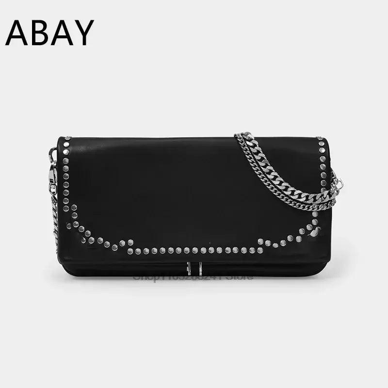 Decoração Metal Chain Strap PU Envelope Handbag para Mulheres, Designer de Luxo Crossbody Bags, Couro 2 Cadeia, Senhoras