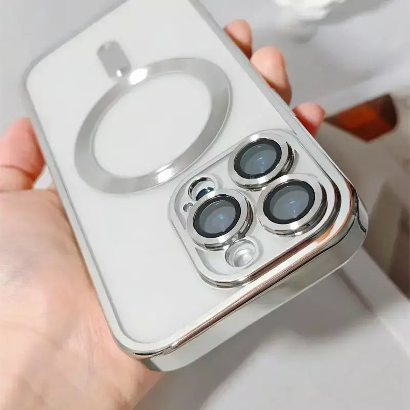 Capa revestida magnética para iphone 17 air 15 16 14 13 12 11 pro max protetor de lente de câmera de vidro para magsafe capa de carregador sem fio