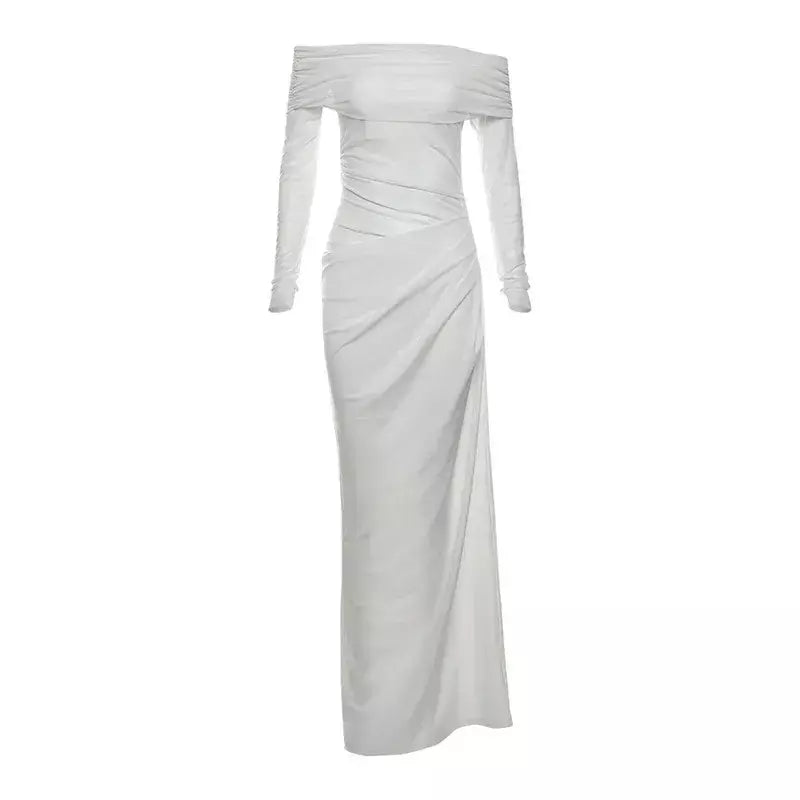 Oco sexy vestido longo feminino um ombro malha transparente festa noite vestido de malha verão moda cor sólida maxi vestidos