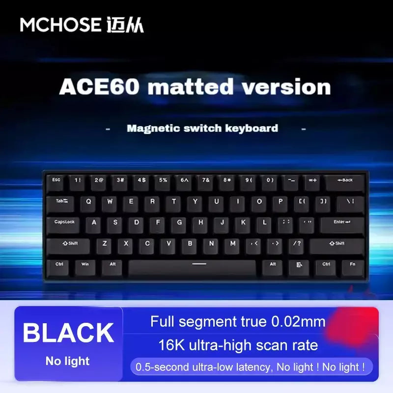 MCHOSE ACE68 ACE60 Pro Teclado magnético com fio mecânico para jogos 0,01 mm RapidTrigg 8000 Hz SOCD/Rs 0,125 ms 128 K Taxa de amostragem