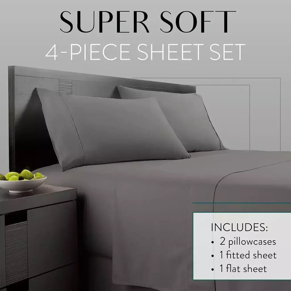 Luxuoso poliéster lençol Set, cama cor sólida Set para quarto ou quarto, 4 pcs