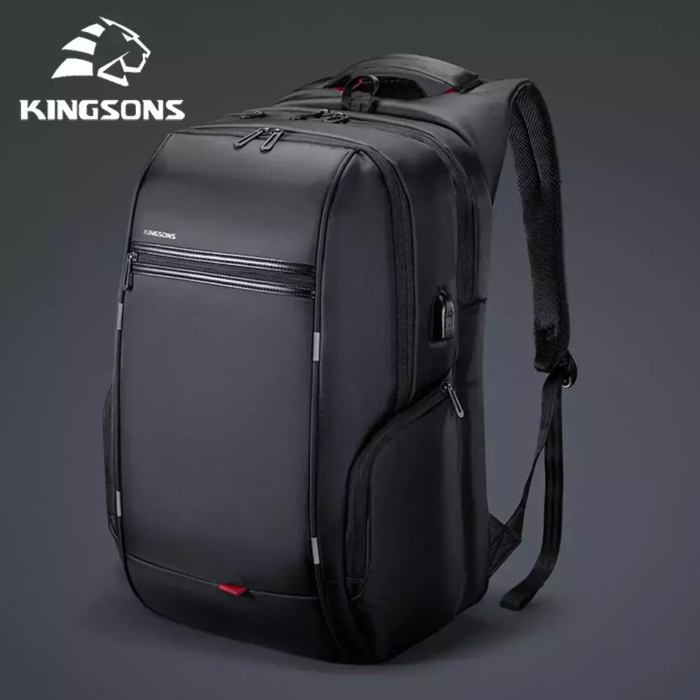 Kingsons bolsa masculina à prova d'água, mochila para laptop de 17 polegadas com carregamento usb externo, mochila antifurto para laptop, multicamadas