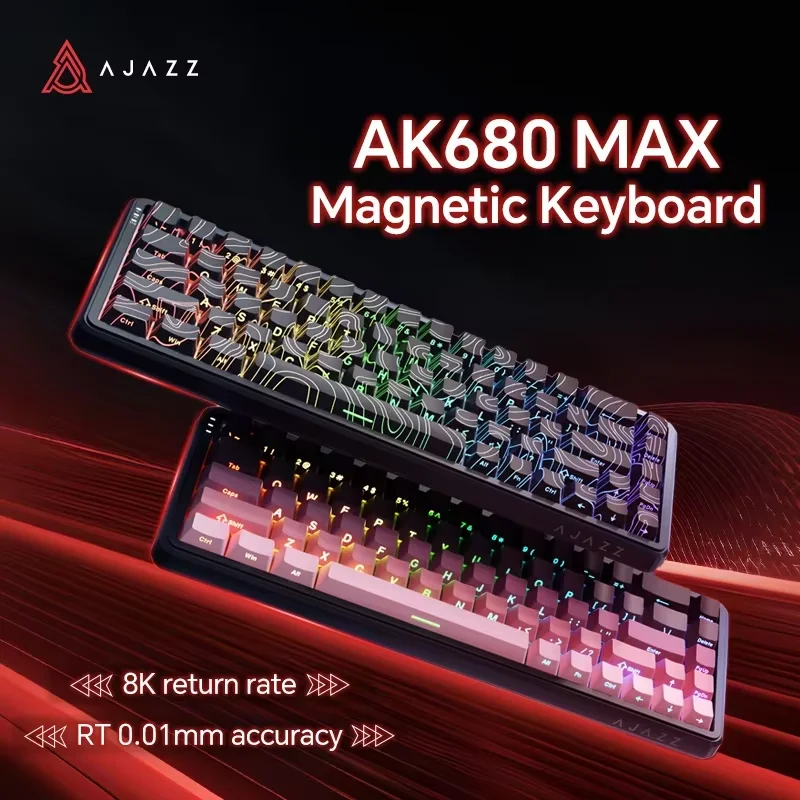 Ajazz ak680 max interruptor magnético teclado mecânico 60% gatilho rápido 0.01mm 8k/1k retorno 68 teclas com fio/sem fio gaming keybaord