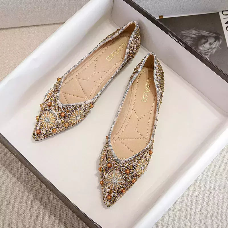 Mocassins lisos de strass de dedo apontado, sapatilhas femininas clássicas, sapatilhas femininas, sapatos de barco macio, rebites, novo, outono, 2022