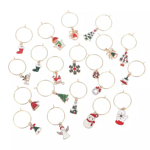 20 pçs decoração de vidro de vinho de natal encantos festa marcadores feriado ano novo copo de metal anel decoração para óculos de vinho pingentes