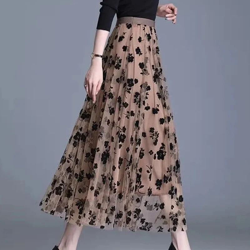 Saia coreana feminina de tule, saia midi solta, elegante feminina casual todas as saias de malha de fósforo, gancho de verão Fashion, nova