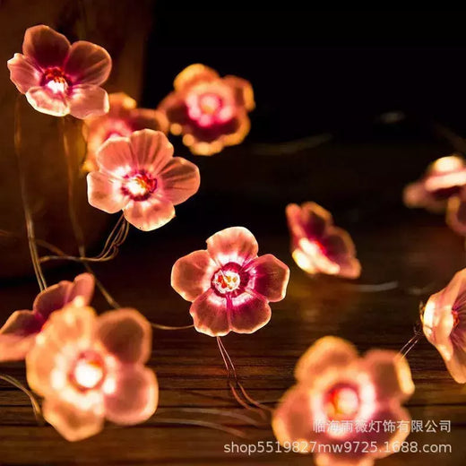 LED String Fairy Lights para decoração de interiores, flor de cerejeira, guirlanda lâmpada, pilhas, flores de cristal, casamento, Natal, 2m