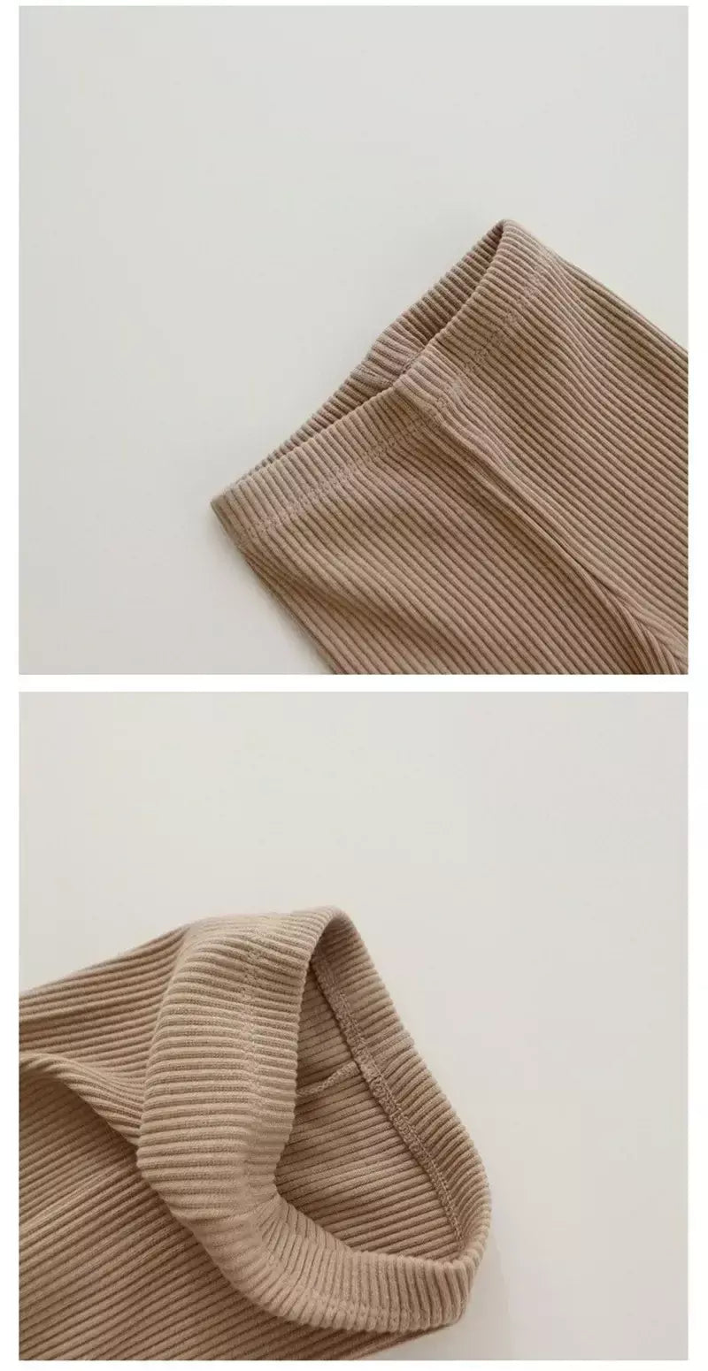 Outono novo bebê com nervuras rendas leggings menina da criança casual calças de algodão menino infantil sólido kintted calças criança calças de fundo