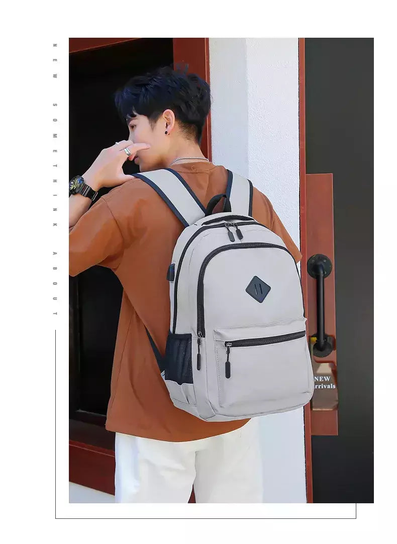 Mochila de carregamento USB impermeável para homens, sacos traseiros do escritório do negócio, mochila para laptop casual, mochilas escolares masculinas, 15,6";;VERDADEIRO;;"CINZA