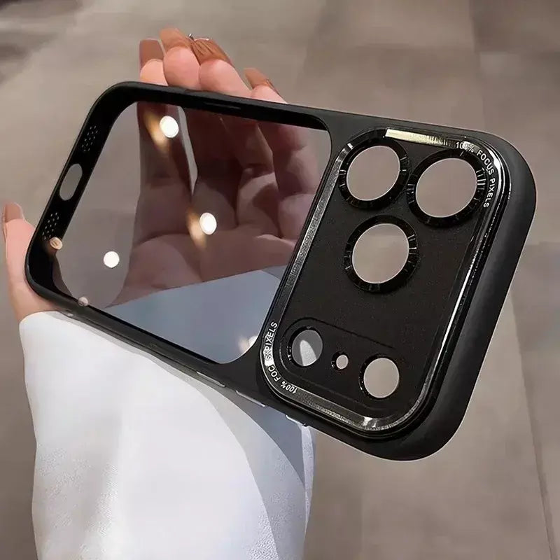 Luxo duro acrílico transparente caso para iphone 17 ar 13 14 15 16 17 pro max plus 12 11 lente filme proteção à prova de choque capa