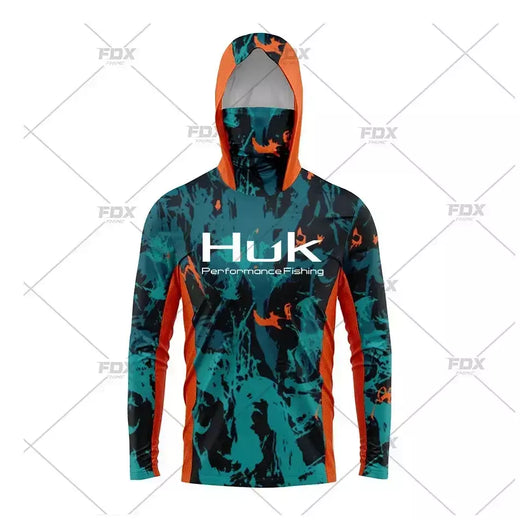 Huk Camisa De Pesca UPF 50 Com Capuz Face Cover Roupas De Pesca Verão Proteção Solar Hoodie Homens Máscara Facial Jersey Camisa De Pesca