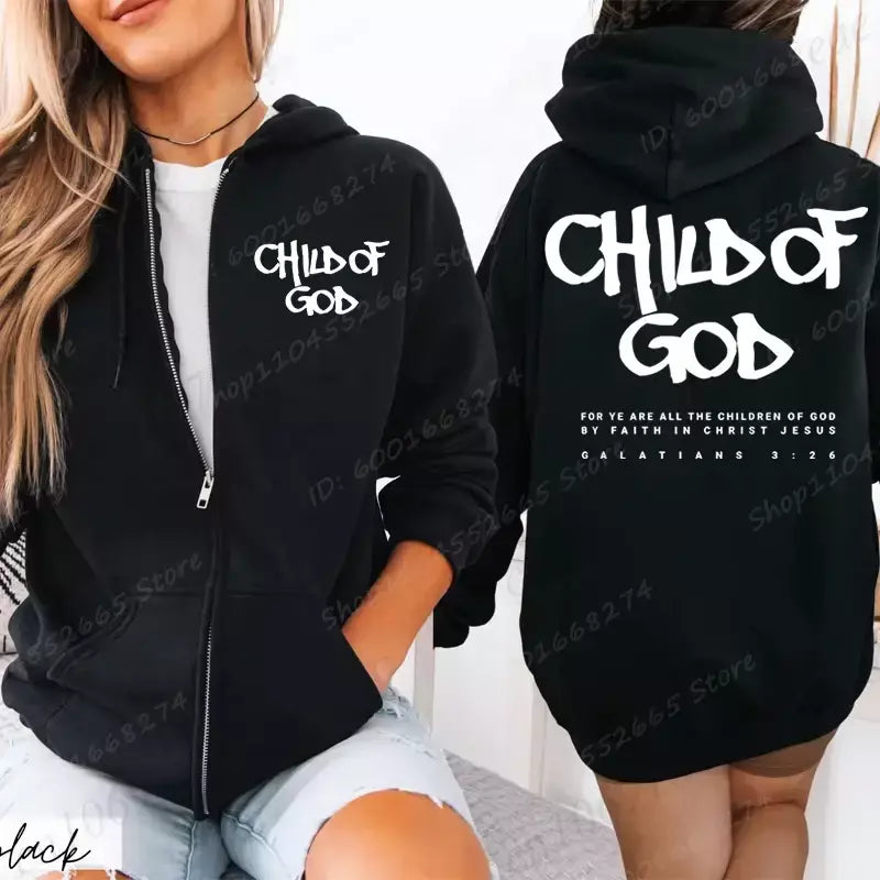 Mulheres zíper hoodies eu sou um deus criança carta impressão hoodies engraçado cristão moletom com capuz pulôver orar o senhor moletom casacos