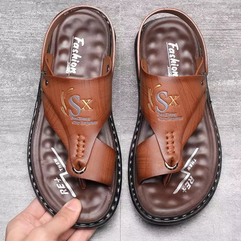 Sandálias antiderrapantes casuais masculinas, sapatos pretos de escritório, sandálias de verão ao ar livre