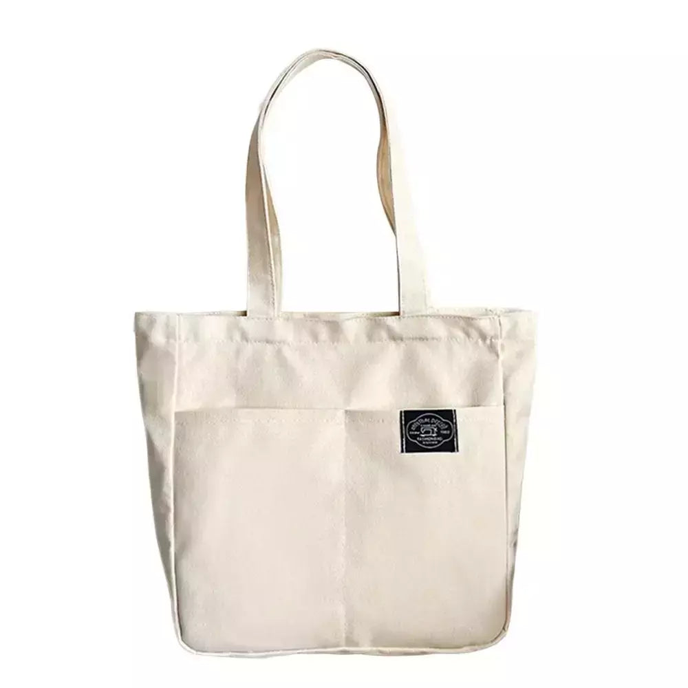 Sacola de lona monocromática para mulheres, designer, bolsa casual, bolsa de ombro, grande capacidade, algodão, reutilizável, praia, compras