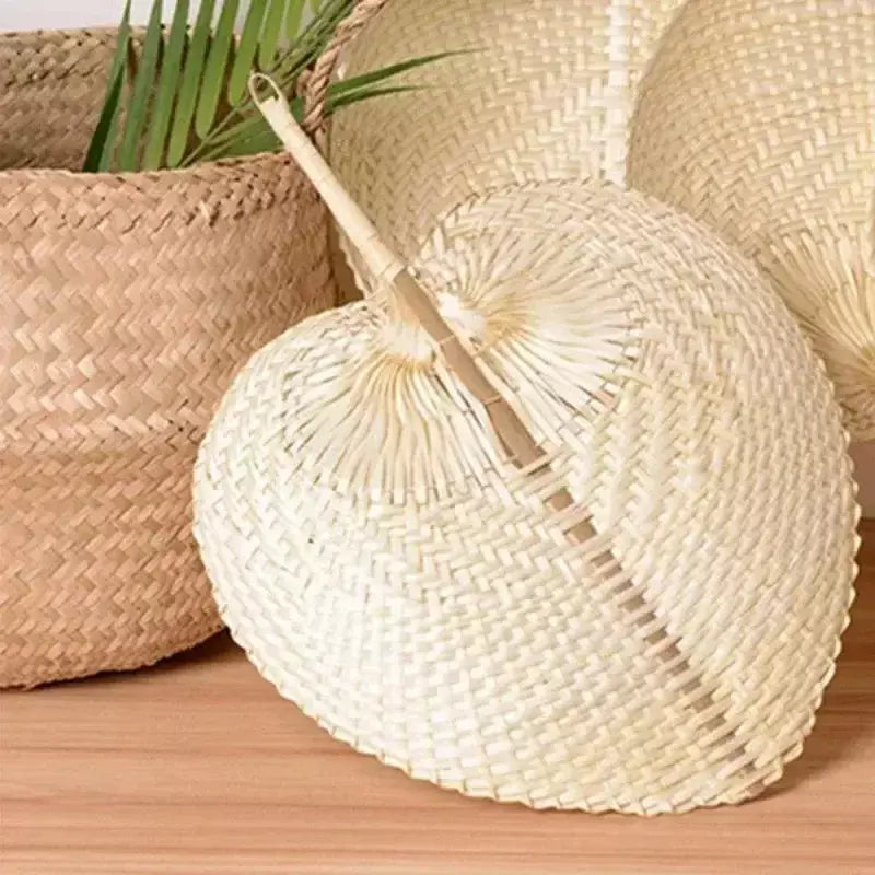 1 peça ventilador tecido de bambu em forma de pêssego artesanal puro, ventilador de verão, ventilador artístico e fresco pu, ventilador com manivela manual