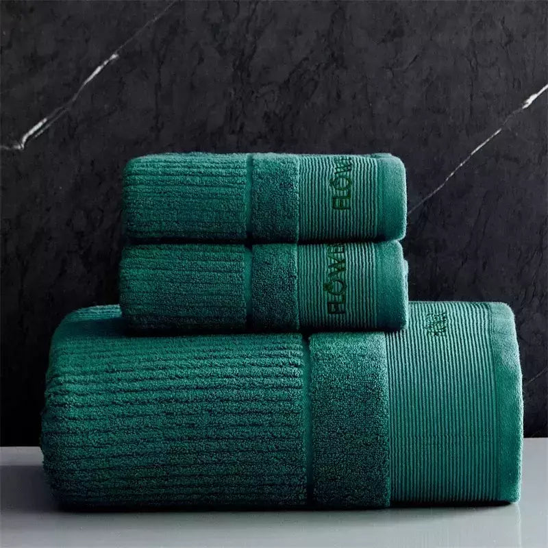 Conjunto de toalha de algodão egípcio para adultos, toalha de banho absorvente, cor sólida, bordado, toalha de rosto macio, espessado, 100%