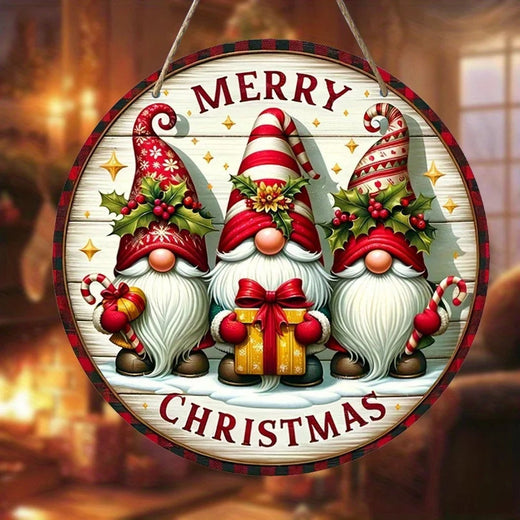 Feliz Natal Anão Sinal De Enfeites De Madeira, Candy Cane Pattern, Pendurado Casa Placa Cena, 7.9 ", 20cm, 1Pc